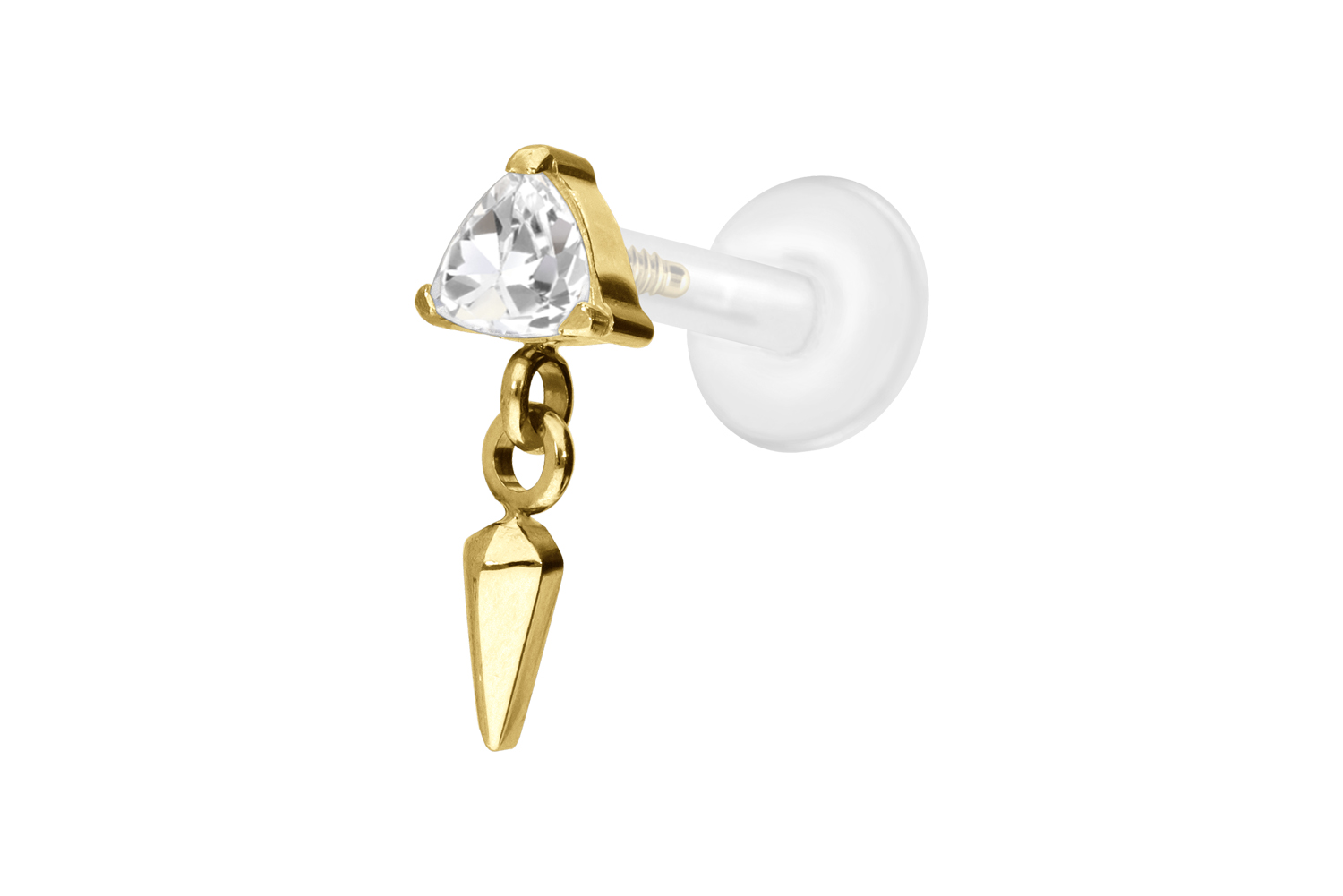 PTFE Labret Piercing mit Innengewinde + Titan-Aufsatz KRISTALLDREIECK + SPITZE